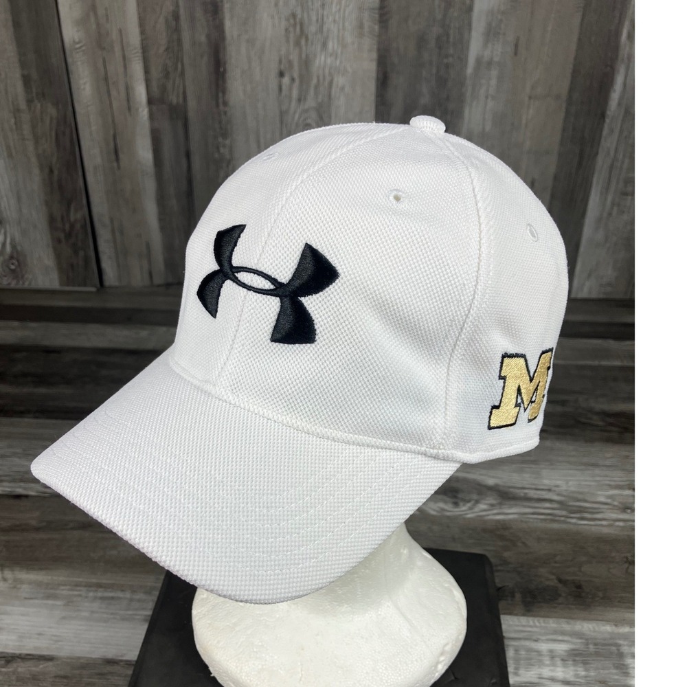 Under Armour Mens White HeatGear Adjustable Hat Embroidered Logo M OSFA Cap